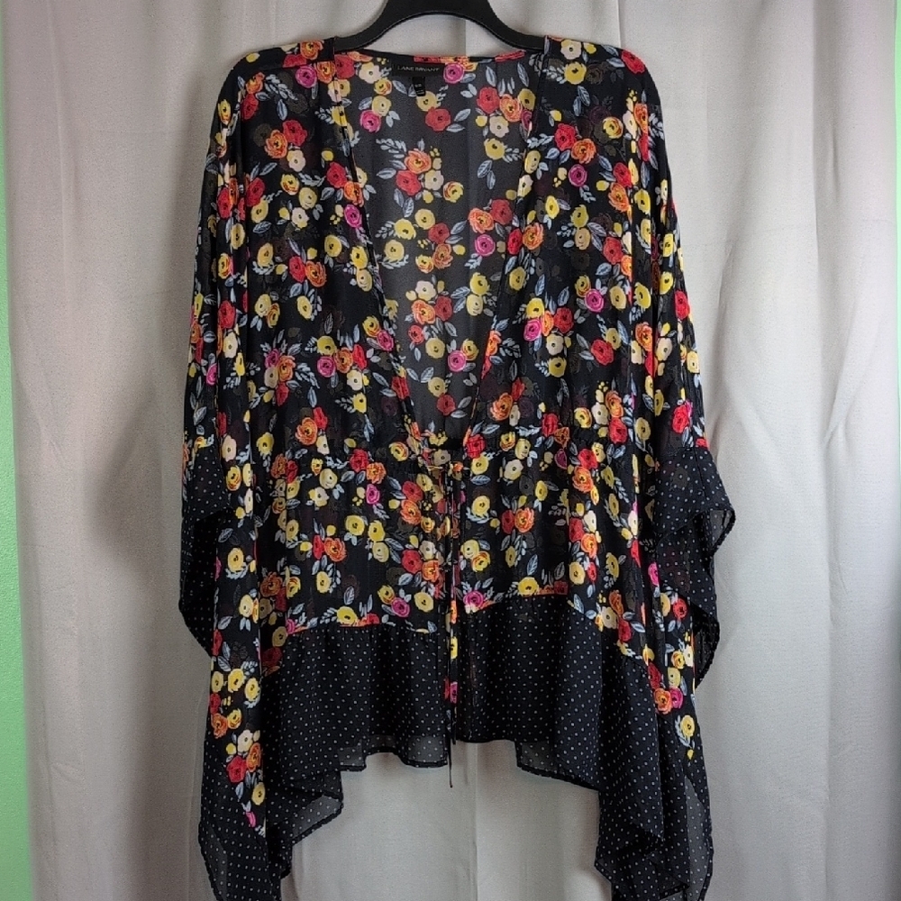 Lane Bryant Yellow and Blue Kimono Blouse